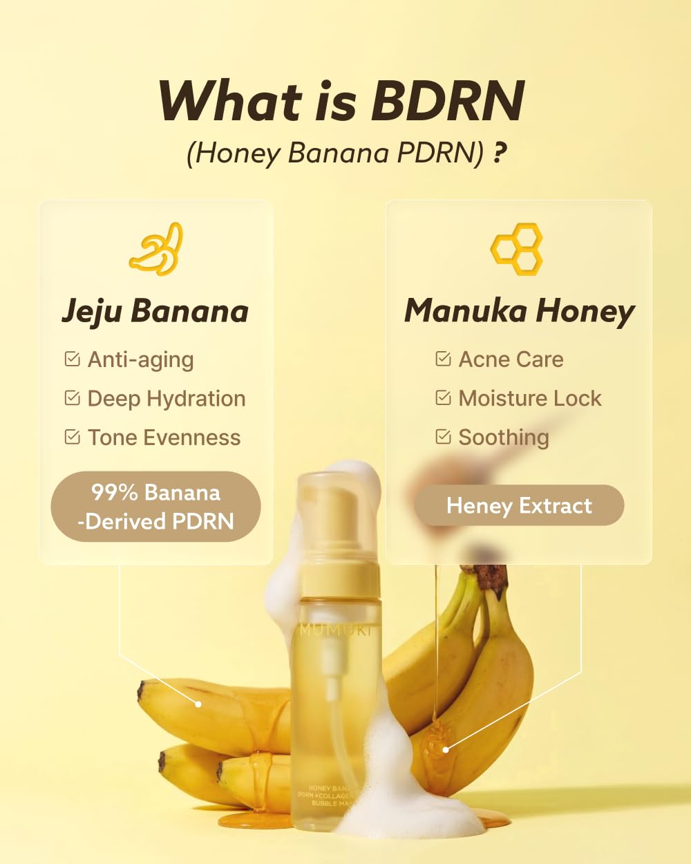 Honey Banana BDRN Bubble Mask | Hydrating & Exfoliating Skin Booster Toner with Plant PDRN, Panthenol & Hyaluronic Acid | Korean Skincare, 5.07 fl oz