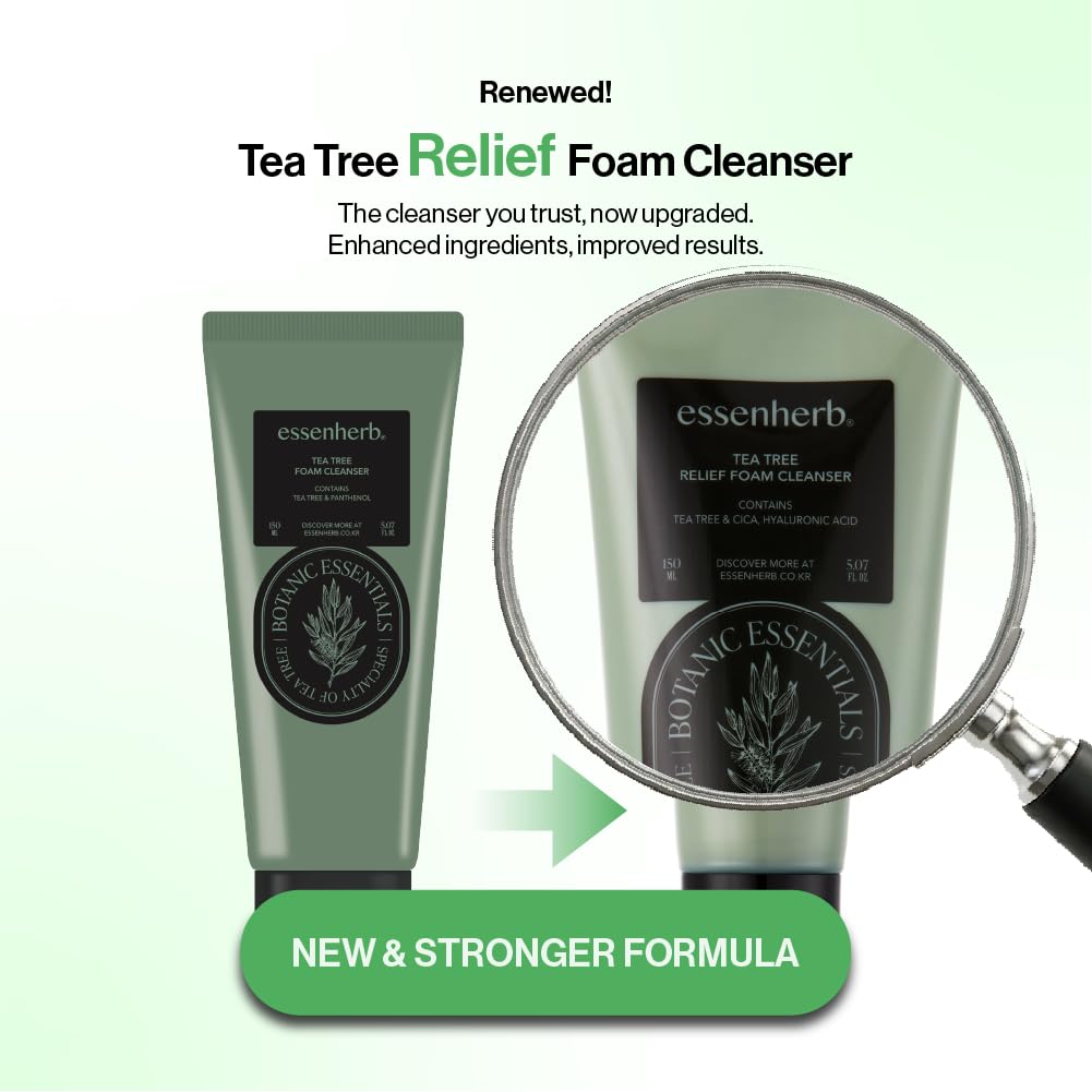 Tea Tree Relief Foam Cleanser for Acne-Prone & Sensitive Skin | Gentle Daily Face Wash with 5-Type Cica Complex | Soothes Redness, Minimizes Pores & Hydrates | Korean Skincare 5.07 fl oz