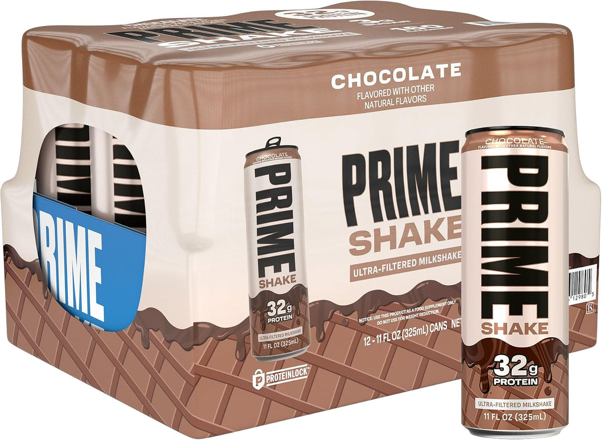 PRIME Shakes, Chocolate, 32g Protein Shake for Muscle Support & Recovery, Ultra-Filtered Milk, Lactose Free, Low Sugar, Low Calorie, Ready to Drink, 11 fl oz, 12 Pack