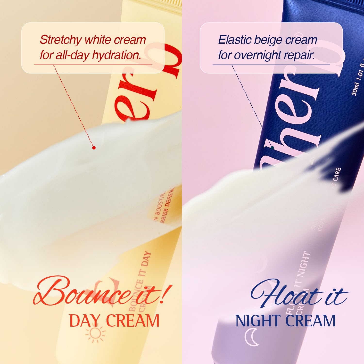 Day to Night Routine Program Mini – Bounce It Day Cream & Float It Night Cream | Soybean Extract, Retinol & Ceramide for Glass Skin | Trial & Travel Size Korean Skincare Set (0.33 fl oz EA)