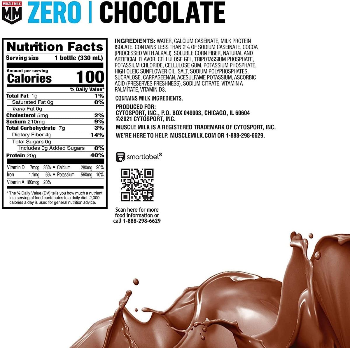 Muscle Milk Zero Protein Shake, Vanilla Crème, 20g Protein, Zero Sugar, 100 Calories, Calcium, Vitamins A, C & D, 4g Fiber, Energizing Snack, Workout Recovery, Packaging May Vary 11.16 Fl Oz (Pack of 12)
