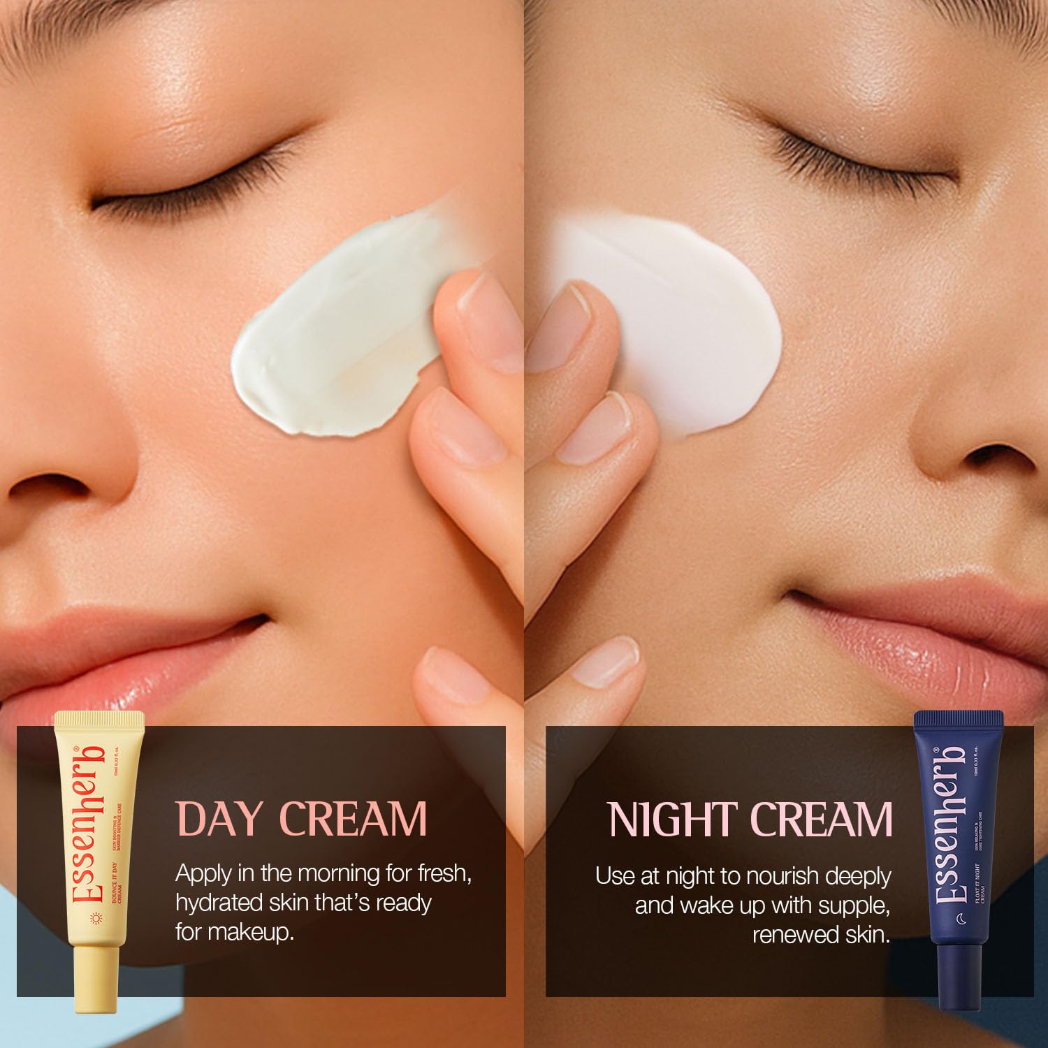 Day to Night Routine Program Mini – Bounce It Day Cream & Float It Night Cream | Soybean Extract, Retinol & Ceramide for Glass Skin | Trial & Travel Size Korean Skincare Set (0.33 fl oz EA)