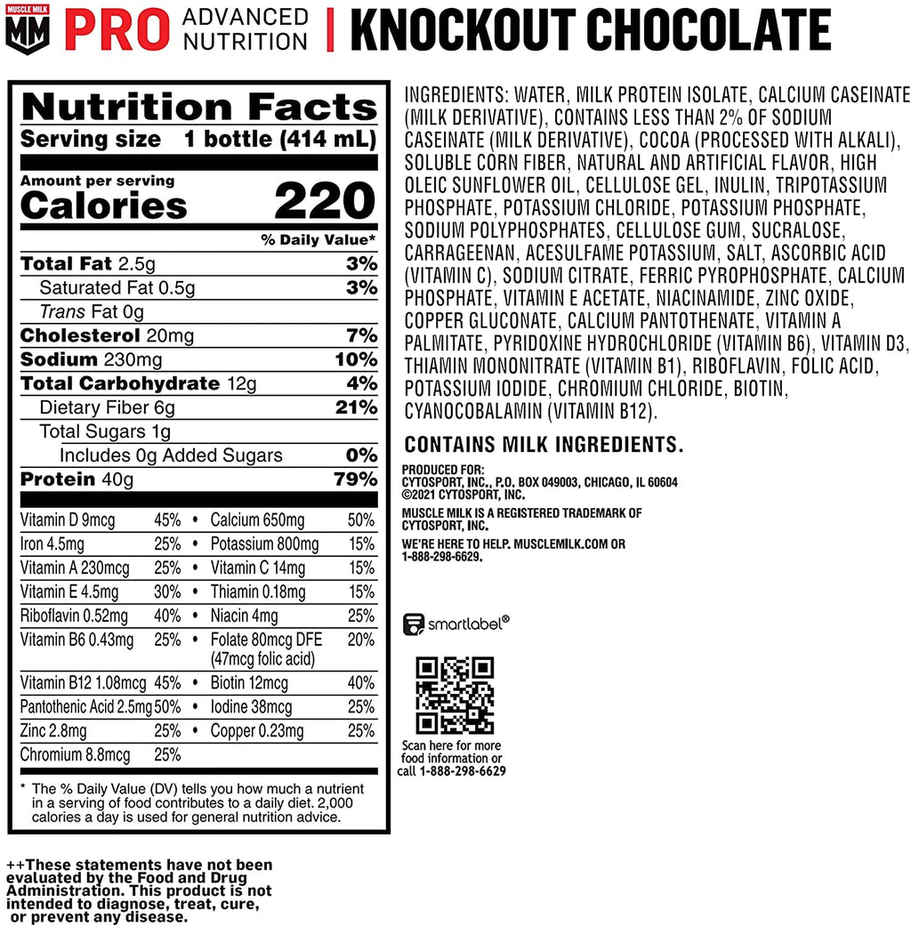 Muscle Milk Pro Advanced Nutrition Protein Shake, Intense Vanilla, 14 Fl Oz Bottle, 12 Pack, 40g Protein, 1g Sugar, 16 Vitamins & Minerals, 6g Fiber, Workout Recovery, Packaging May Vary