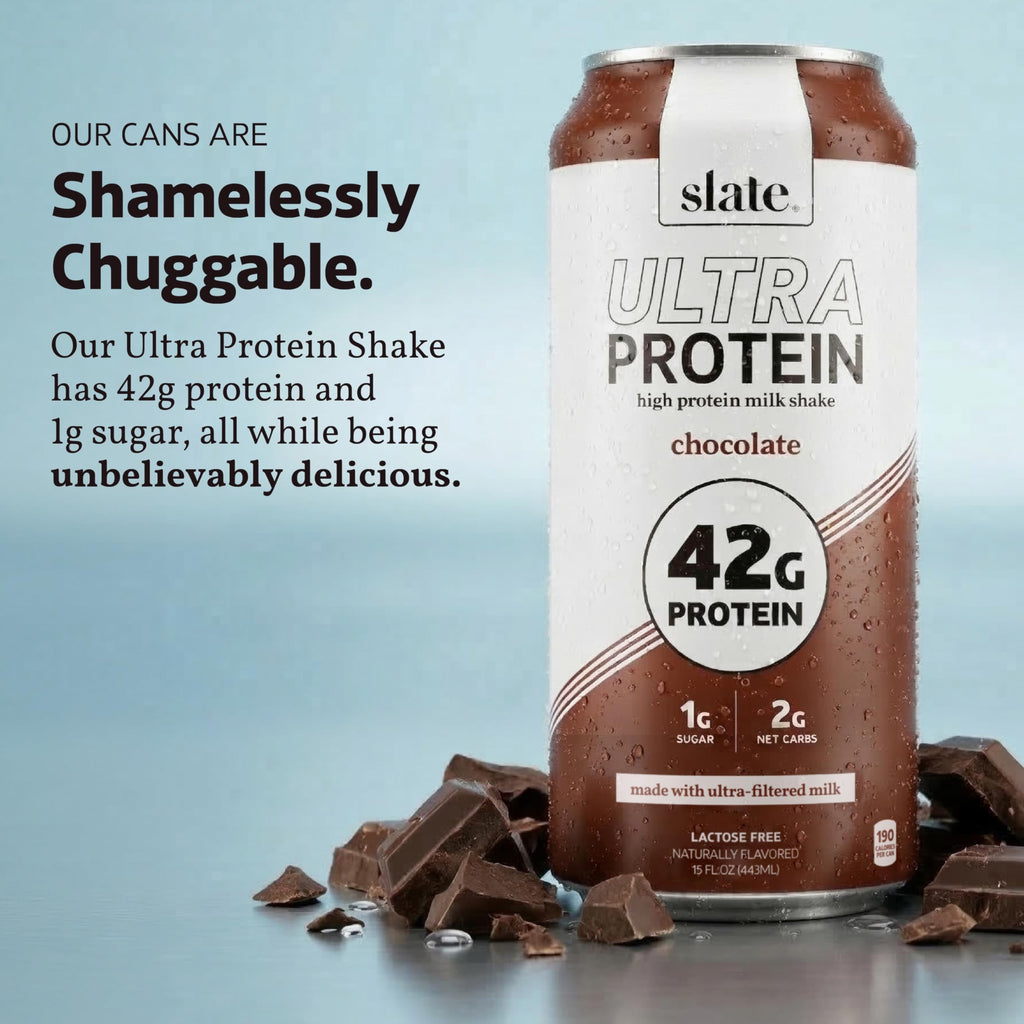 Slate Milk - Ultra Protein Shake - Vanilla - 42g Protein, 1g Sugar, 180 Calories, 1g Net Carbs - Lactose Free, No Added Sugar - Made with Ultra Filtered Milk - Breakfast Boost, Post Workout - 15 fl oz, 12 Cans