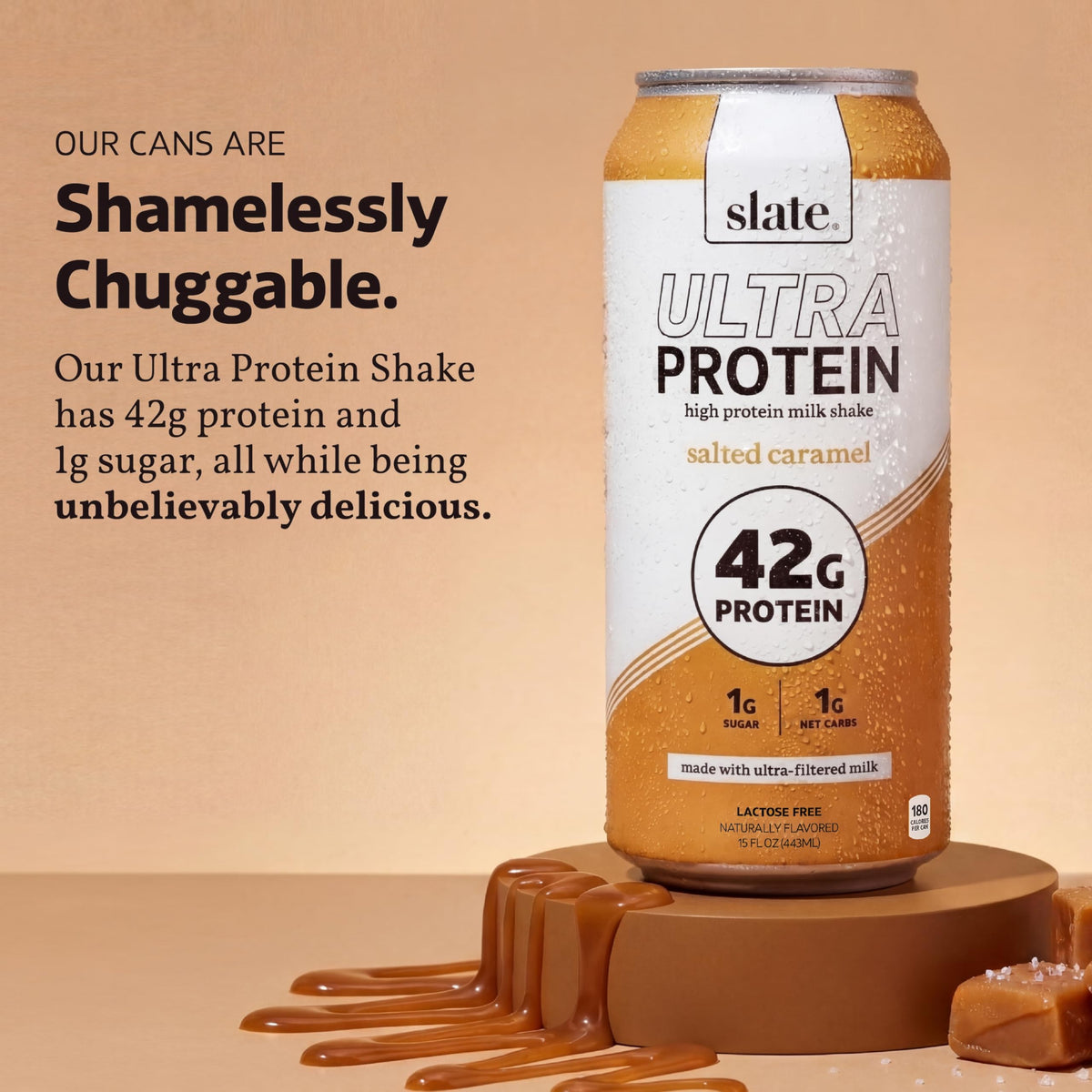 Slate Milk - Ultra Protein Shake - Vanilla - 42g Protein, 1g Sugar, 180 Calories, 1g Net Carbs - Lactose Free, No Added Sugar - Made with Ultra Filtered Milk - Breakfast Boost, Post Workout - 15 fl oz, 12 Cans