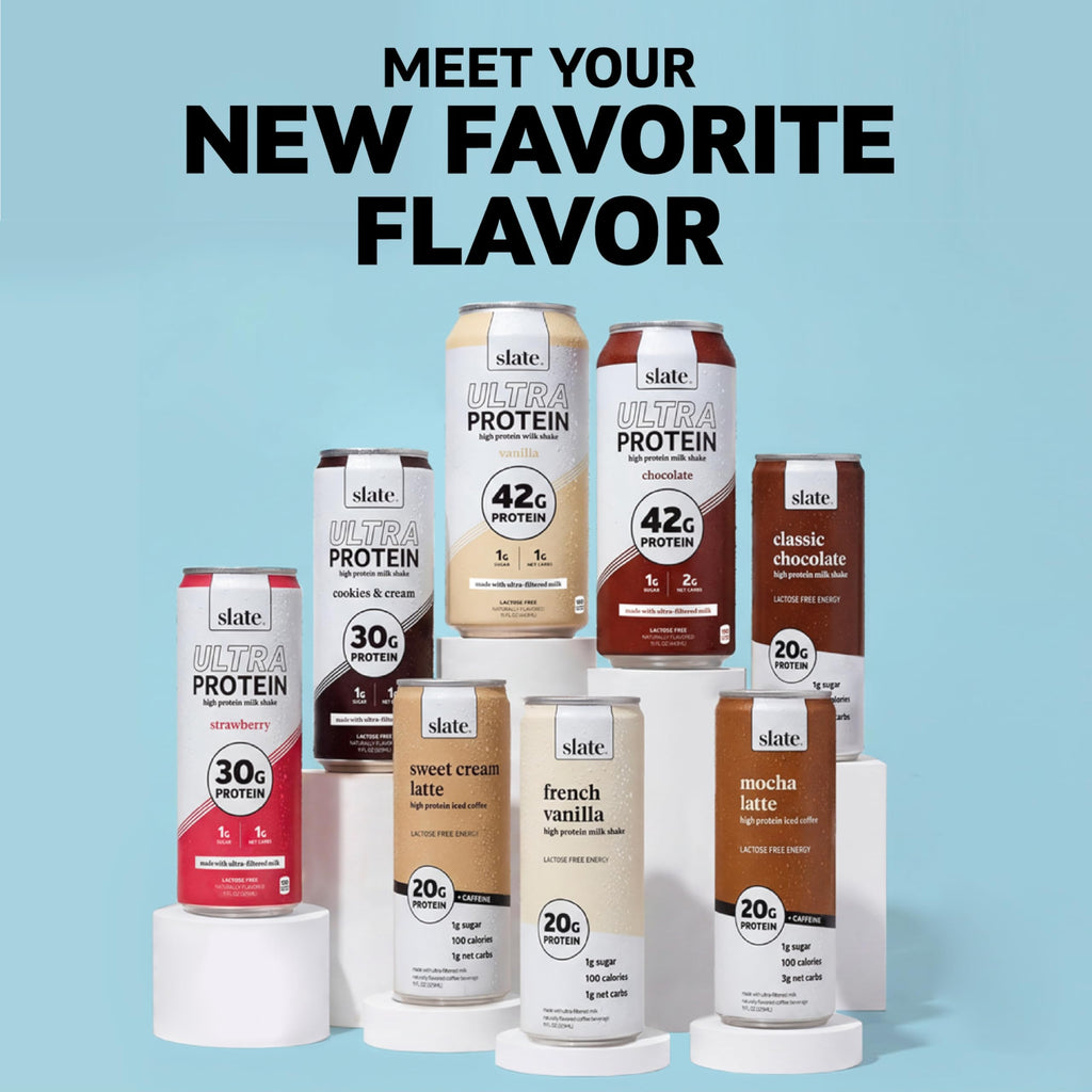 Slate Milk - Ultra Protein Shake - Vanilla - 42g Protein, 1g Sugar, 180 Calories, 1g Net Carbs - Lactose Free, No Added Sugar - Made with Ultra Filtered Milk - Breakfast Boost, Post Workout - 15 fl oz, 12 Cans