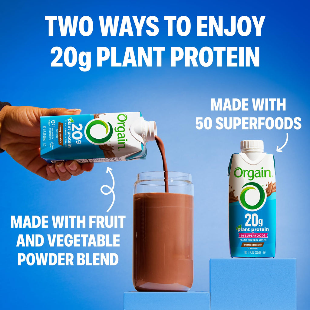 Orgain Organic 20g Vegan High Protein Shake, Chocolate, 11 oz, 12pk