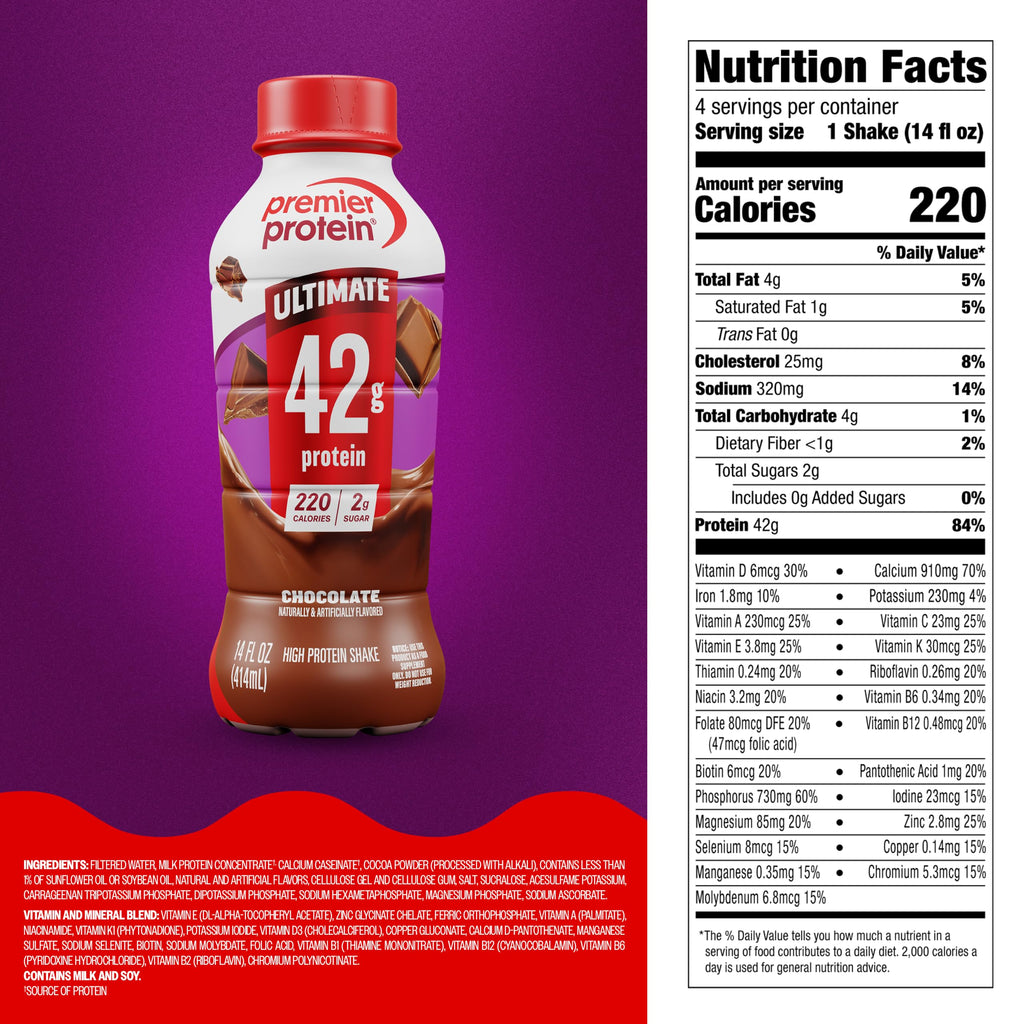 Premier Protein ULTIMATE 42g High Protein Shake, Chocolate, 12 Pack