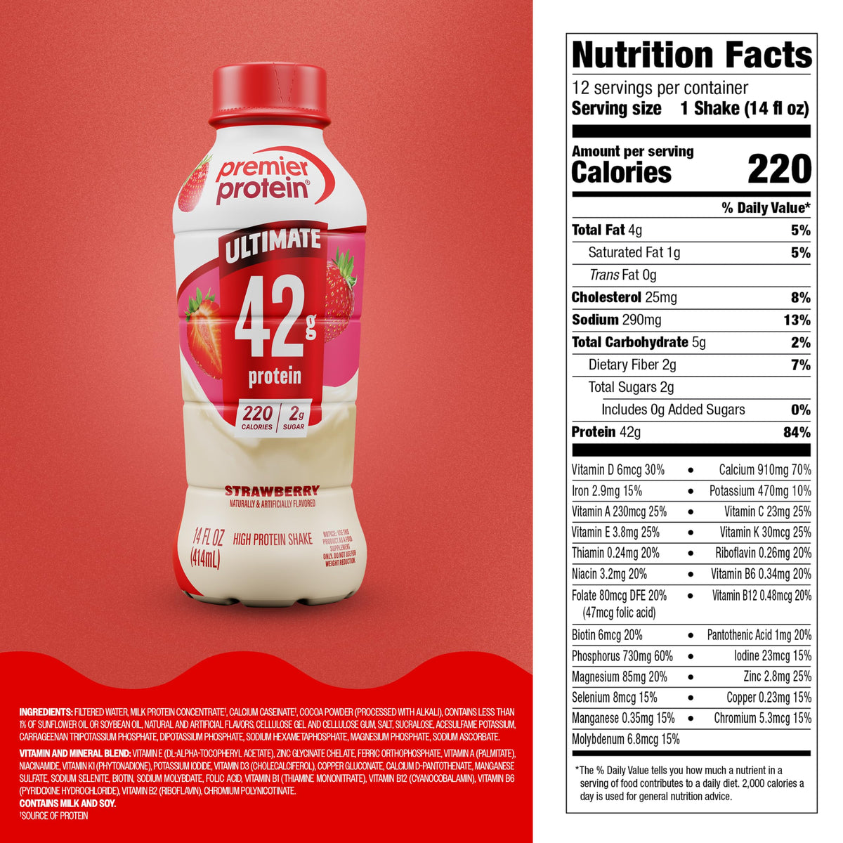 Premier Protein ULTIMATE 42g High Protein Shake, Chocolate, 12 Pack